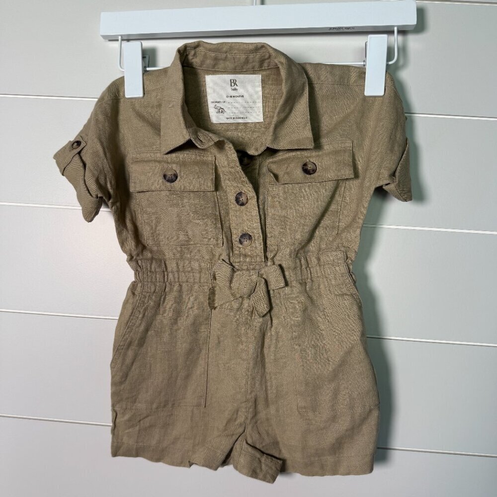 Banana Republic 12-18 MOS Tan Khaki 100% Linen Safari Romper